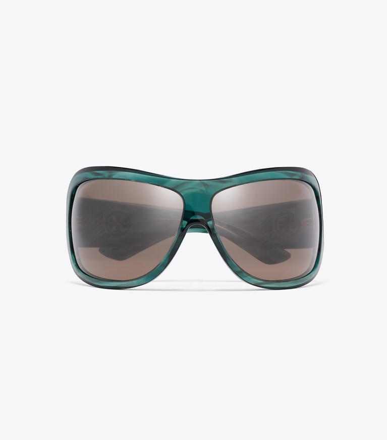 Tory Burch designer sunglasses & eyewear Runway Wrap Sunglasses in STRIATED GREEN/BROWN overhead