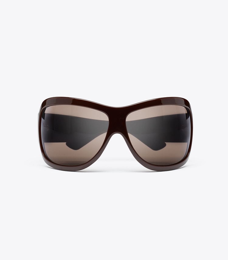 Tory Burch designer sunglasses & eyewear Runway Wrap Sunglasses in RED/BROWN/BROWN overhead