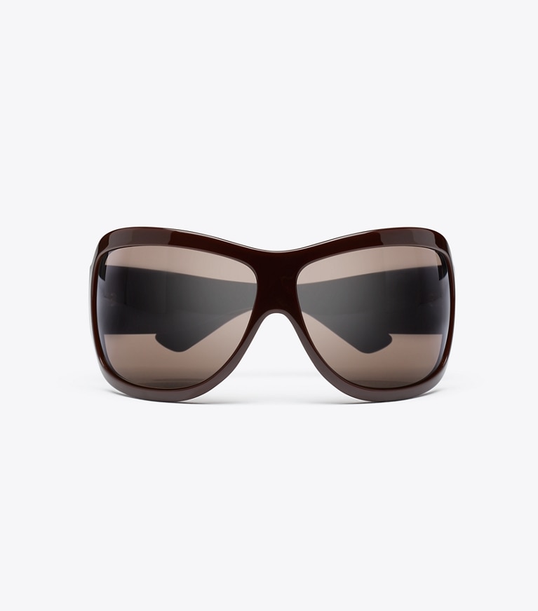 Tory Burch designer sunglasses & eyewear Runway Wrap Sunglasses in RED/BROWN/BROWN overhead