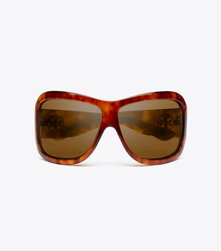 Tory Burch designer sunglasses & eyewear Runway Wrap Sunglasses in ORANGE TORTOISE/DARK BROWN overhead