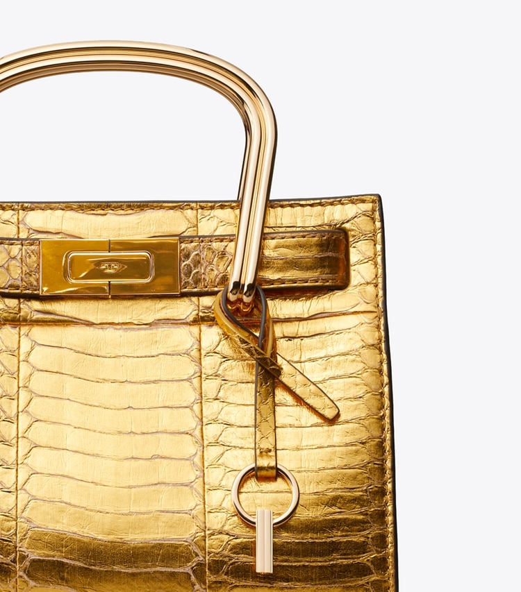 Tory Burch designer sacs à bandoulière Sac Lee Radziwill en cuir de serpent dans Gold détails
