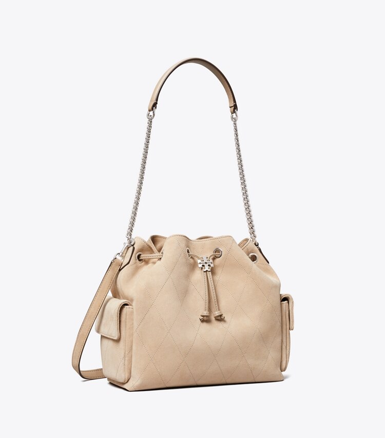 Tory Burch designer sacs porté épaule Sac porté épaule matelassé Charlie avec cordon de serrage dans Soft Cement angle
