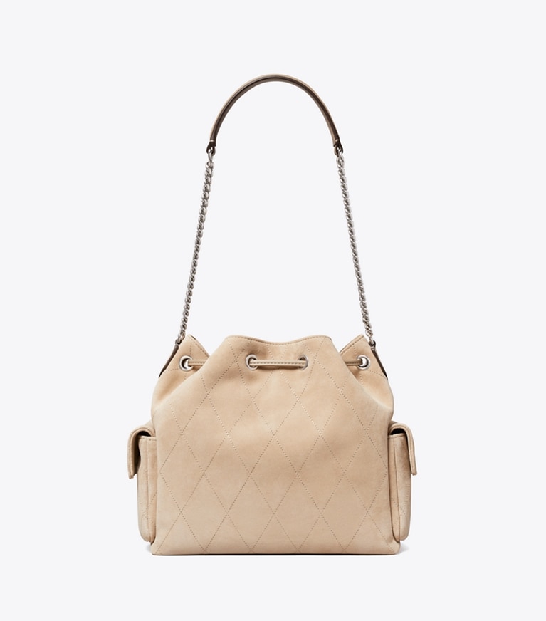 Tory Burch designer sacs porté épaule Sac porté épaule matelassé Charlie avec cordon de serrage dans Soft Cement retour