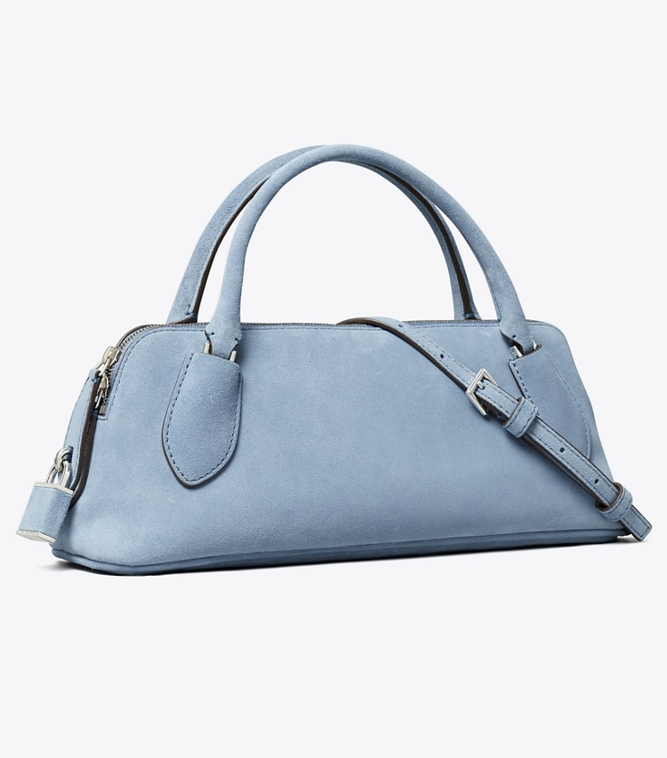 Tory Burch designer sacs à bandoulière Sac à anse Lock en daim in Steel Blue angle