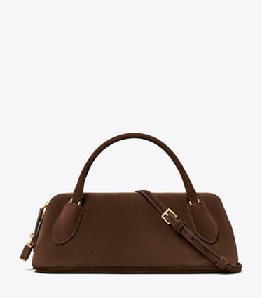 Tory Burch designer sacs à bandoulière Sac à anse Lock en daim in DARK COCOA front