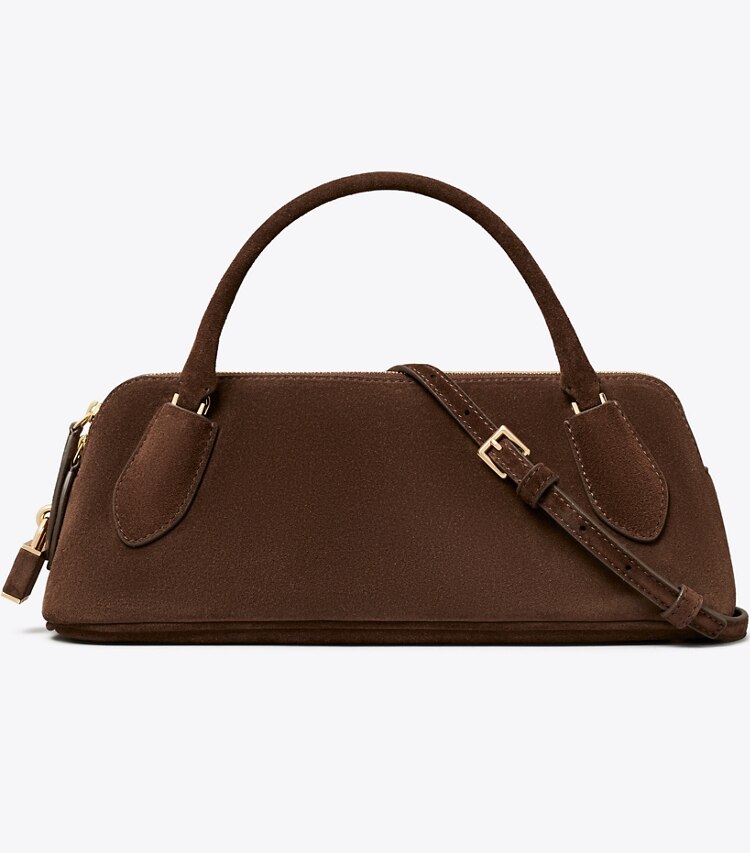 Tory Burch designer sacs à bandoulière Sac à anse Lock en daim in DARK COCOA front