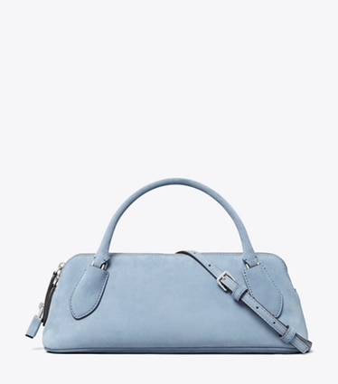 Tory Burch designer sacs à bandoulière Sac à anse Lock en daim in Steel Blue front
