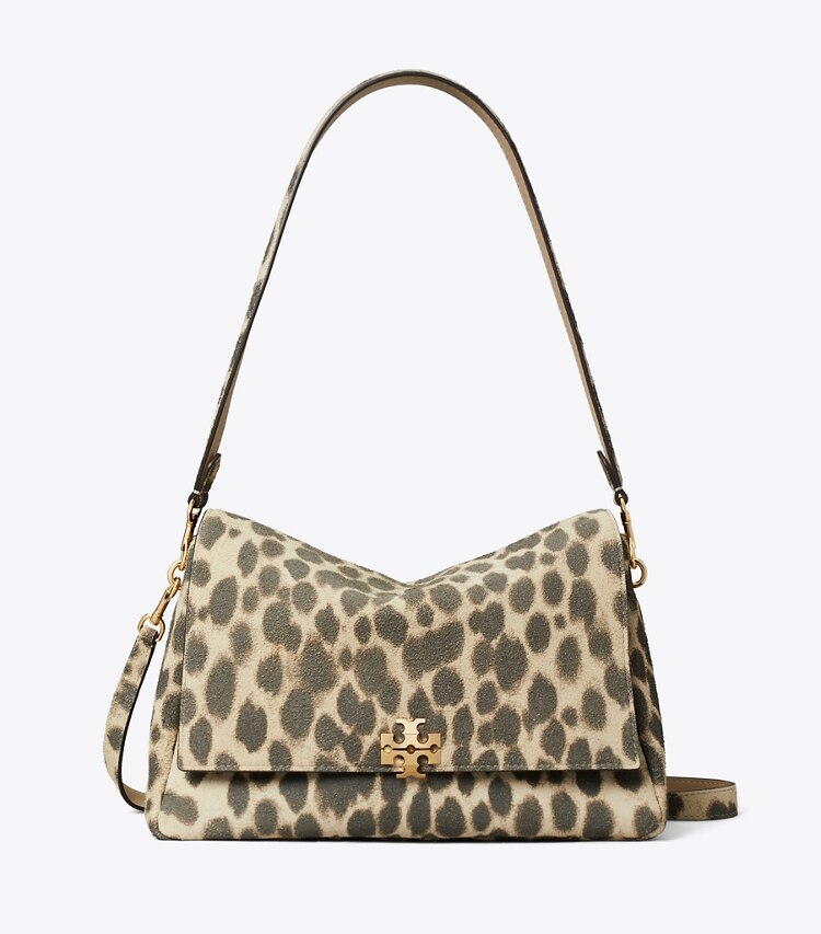Tory Burch designer sacs porté épaule Sac à bandoulière Charlie en suède dans Cheetah Spots de face