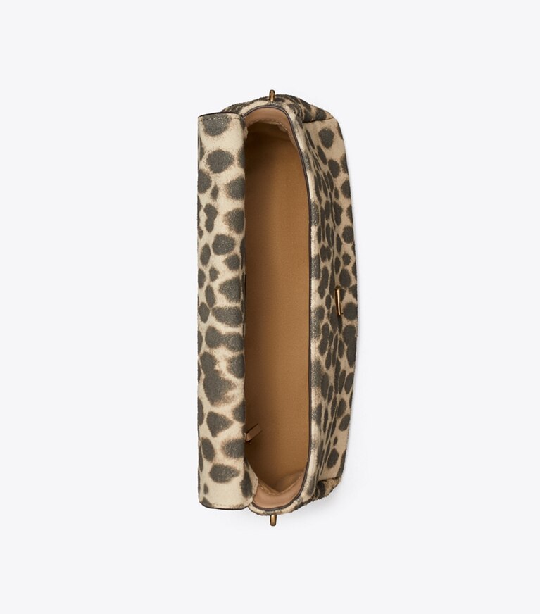 Tory Burch designer sacs porté épaule Sac à bandoulière Charlie en suède dans Cheetah Spots vue du dessus