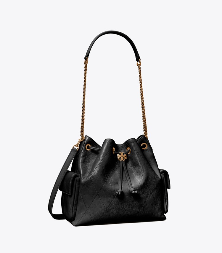 Tory Burch designer sacs porté épaule Sac à bandoulière Charlie matelassé à cordon de serrage dans Black angle