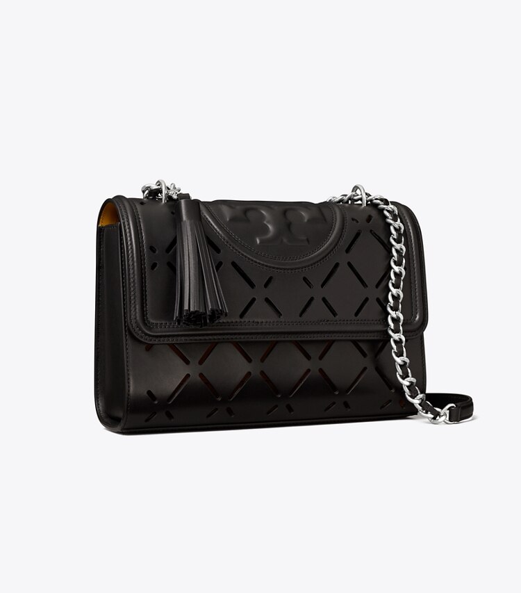 Tory Burch designer sacs porté épaule Sac à bandoulière convertible Fleming à motif diamant perforé dans Black angle