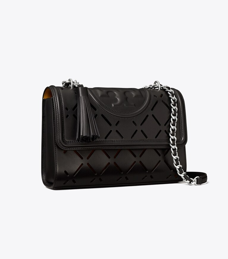 Tory Burch designer sacs porté épaule Sac à bandoulière convertible Fleming à motif diamant perforé dans Black angle