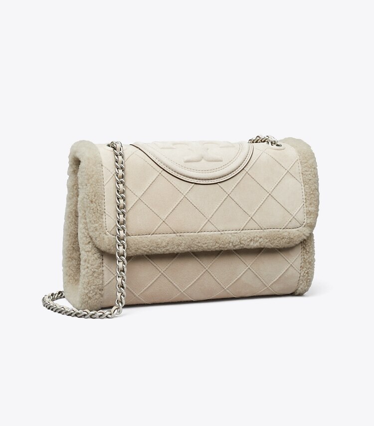 Tory Burch designer sacs porté épaule Sac à bandoulière convertible Fleming en rason souple dans Cotton Grey angle