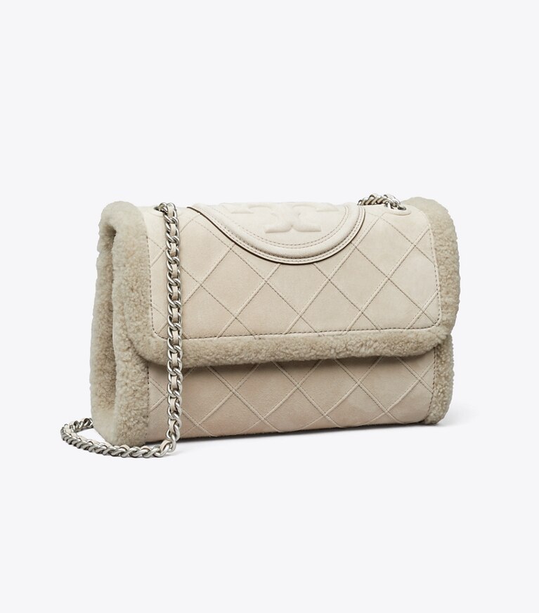 Tory Burch designer sacs porté épaule Sac à bandoulière convertible Fleming en rason souple dans Cotton Grey angle