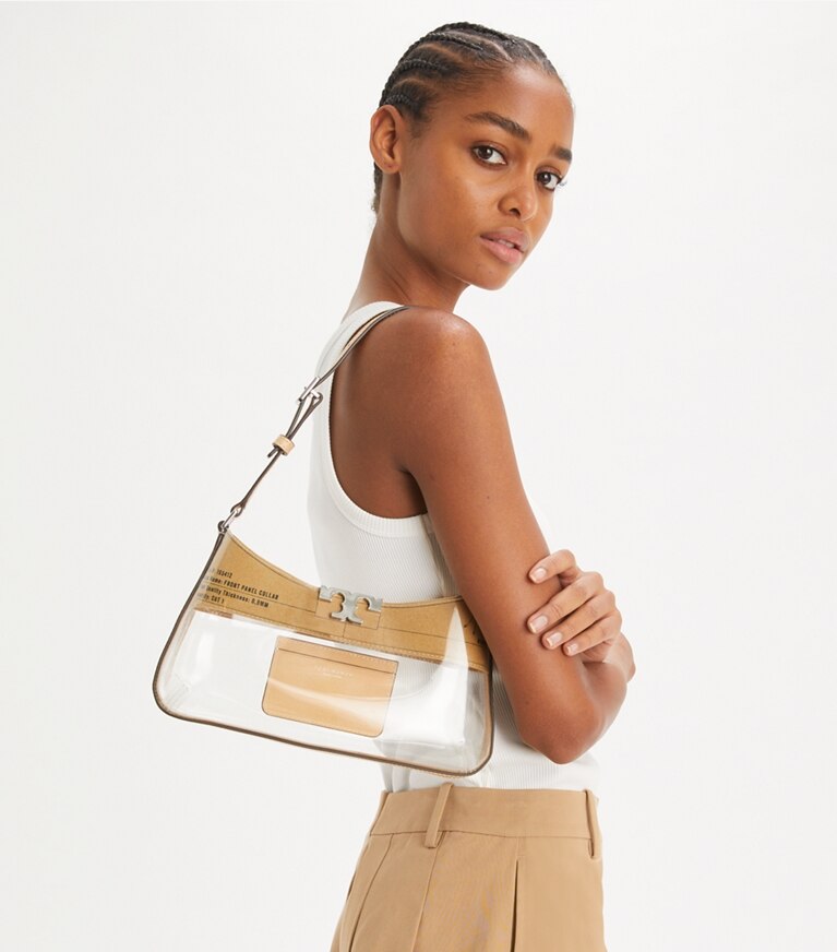 Tory Burch designer sacs porté épaule Sac à bandoulière Eleanor mince et transparent dans Clear accessoire sur le modèle