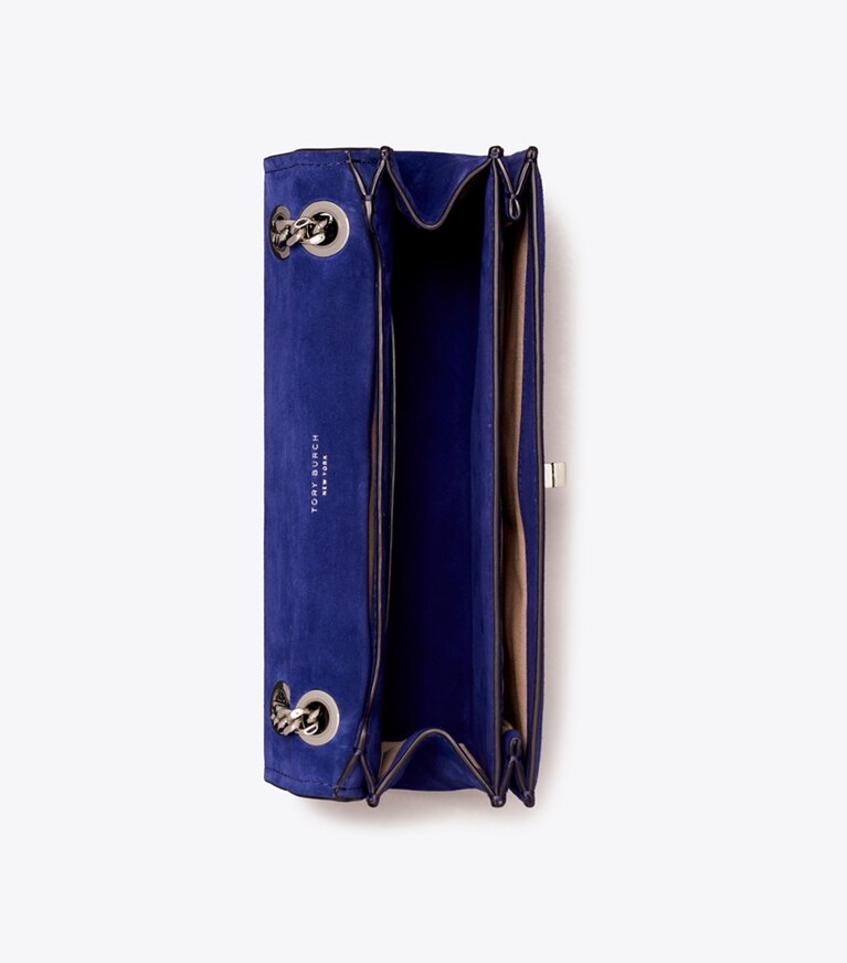 Tory Burch designer sacs porté épaule Sac à bandoulière Kira en suède à fermoir dans Ballpoint Blue vue du dessus