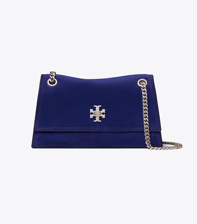 Tory Burch designer sacs porté épaule Sac à bandoulière mini Kira en suède à fermoir dans Ballpoint Blue de face