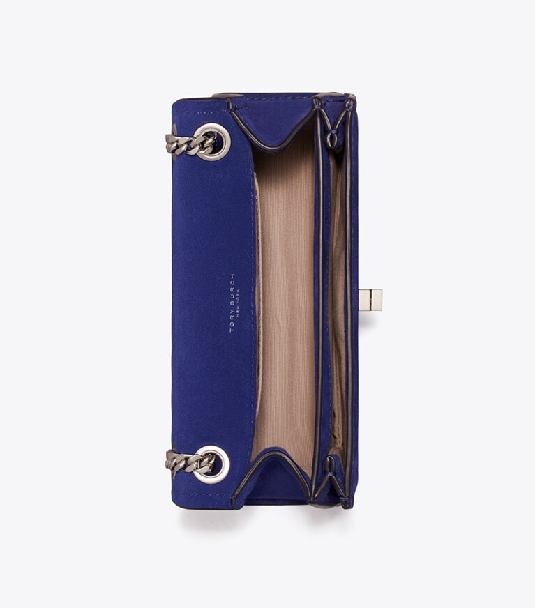 Tory Burch designer sacs porté épaule Sac à bandoulière mini Kira en suède à fermoir dans Ballpoint Blue vue du dessus