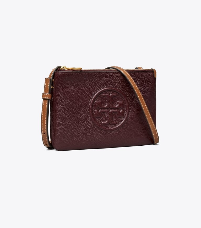 Tory Burch designer sacs à bandoulière Sac à bandoulière Perry Bombé à double fermeture éclair dans Fig angle