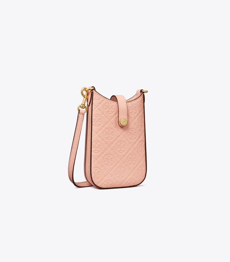 Tory Burch designer mini sacs Sac à bandoulière pour téléphone T Monogram en cuir in Blush angle