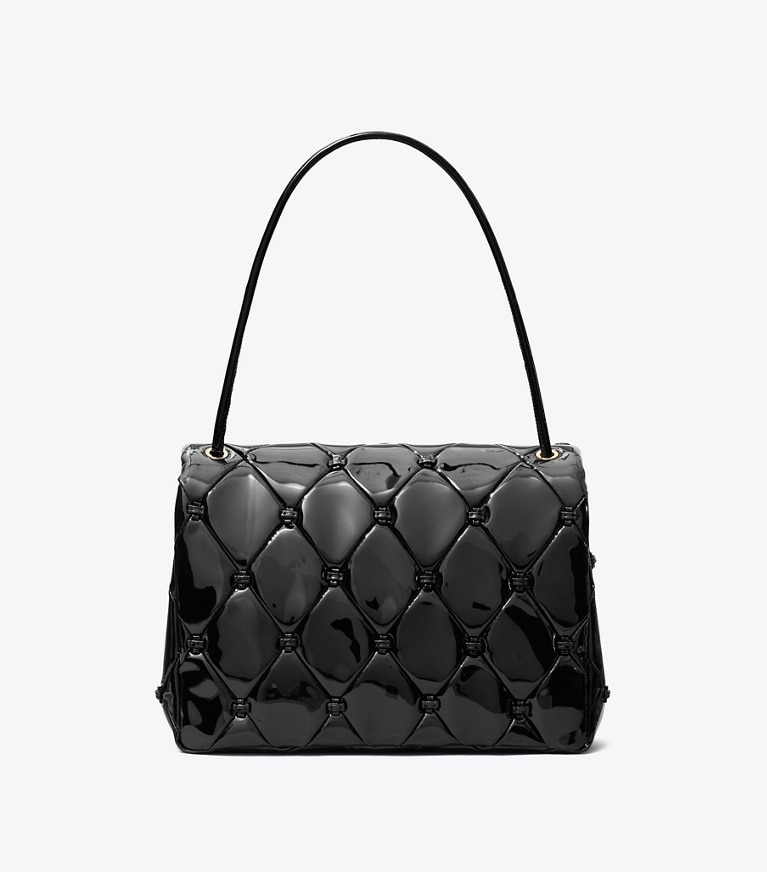 Tory Burch designer sacs porté épaule Sac à bandoulière Runway Bunny Knot en cuir verni dans Black retour