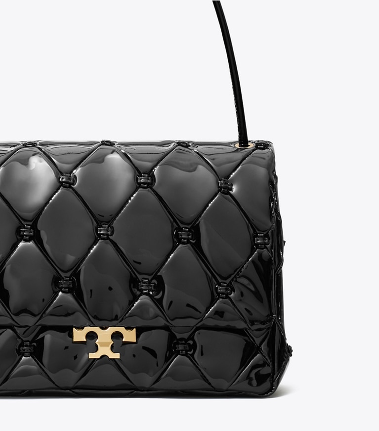 Tory Burch designer sacs porté épaule Sac à bandoulière Runway Bunny Knot en cuir verni dans Black détails