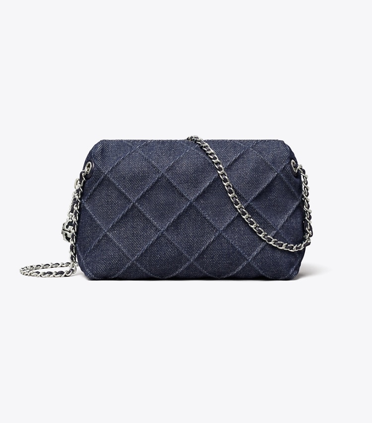 Tory Burch designer sacs à bandoulière Sac à bandoulière souple Fleming en denim dans Blue de face