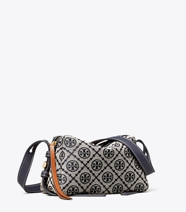 Tory Burch designer sacs à bandoulière Sac à bandoulière souple Romy T Monogram dans Tory Navy angle