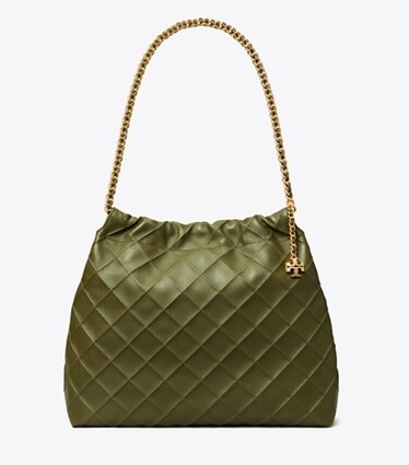 Tory Burch designer sacs hobo Sac à cordon de serrage Fleming in Dark Olive front