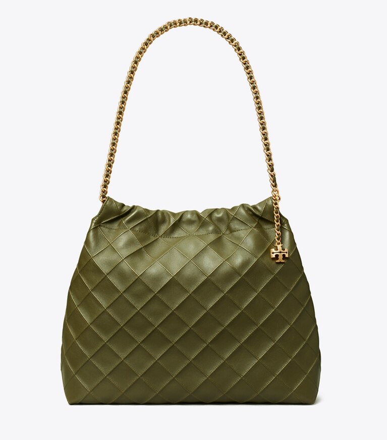 Tory Burch designer sacs hobo Sac à cordon de serrage Fleming in Dark Olive front