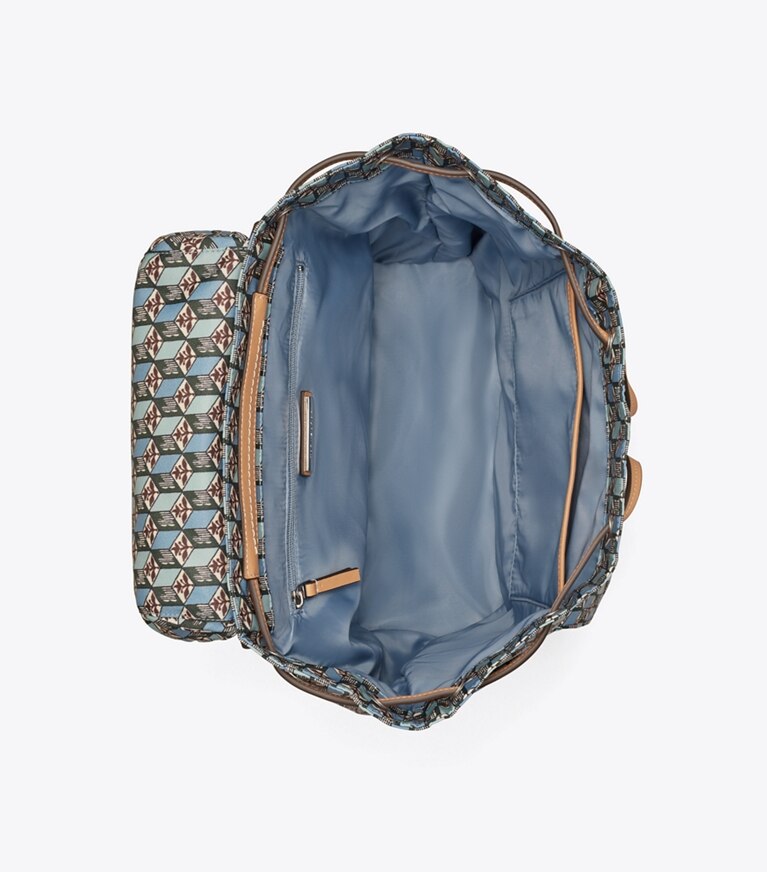 Tory Burch designer sacs à dos Sac à dos à rabat en nylon imprimé in MISTY BLUE TULIP angle