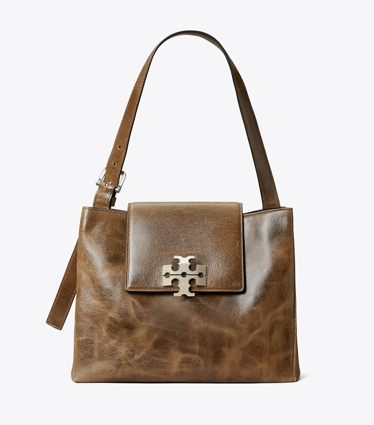 Tory Burch designer sacs porté épaule Sac à l’épaule Charlie Runway à effet vieilli dans Brown Multi de face