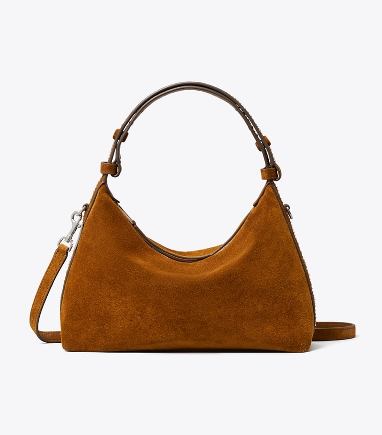 Tory Burch designer sacs porté épaule Sac à l’épaule Mellow en suède clouté dans Caramel de face