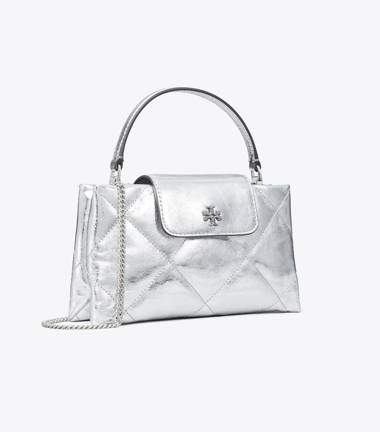 Tory Burch designer mini sacs Sac à main métallisé Kira à matelassage losange in Silver angle