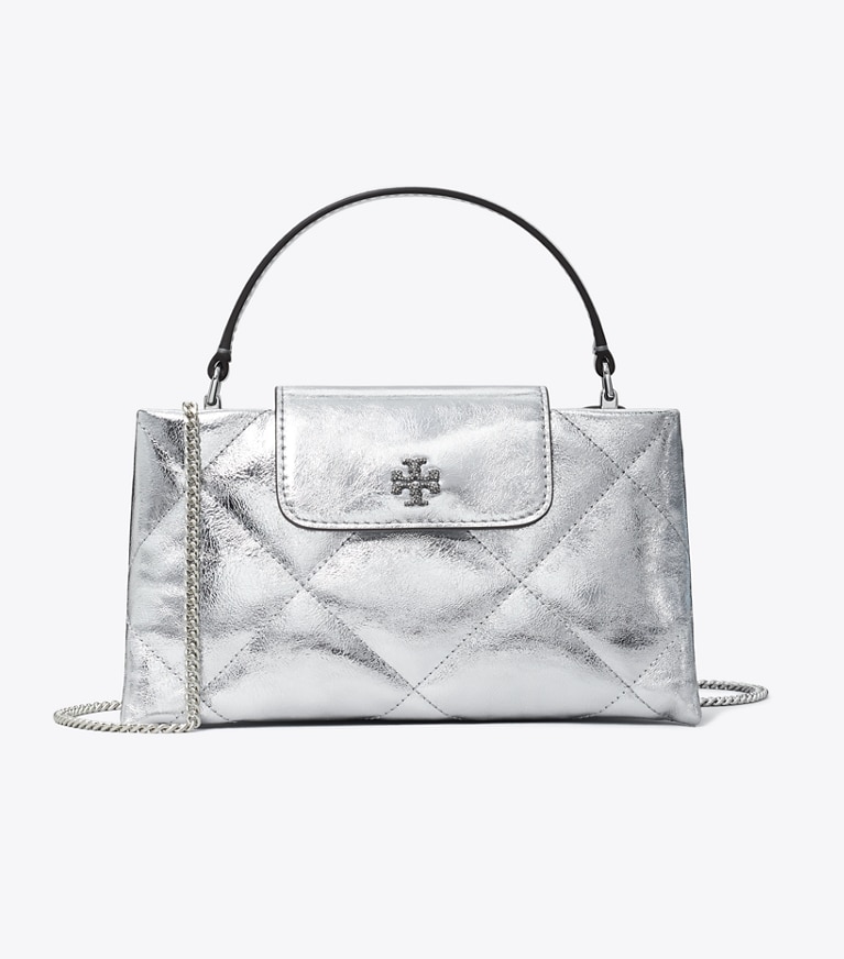 Tory Burch designer mini sacs Sac à main métallisé Kira à matelassage losange in Silver angle