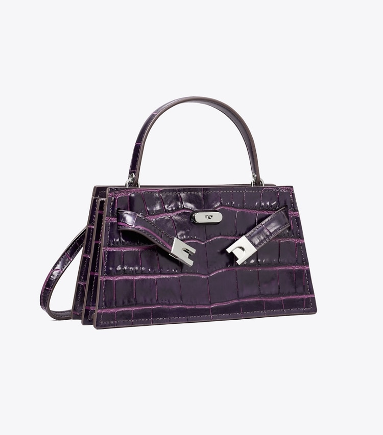 Tory Burch designer mini sacs Sac à main mini Lee Radziwill embossé à anse in Purple angle