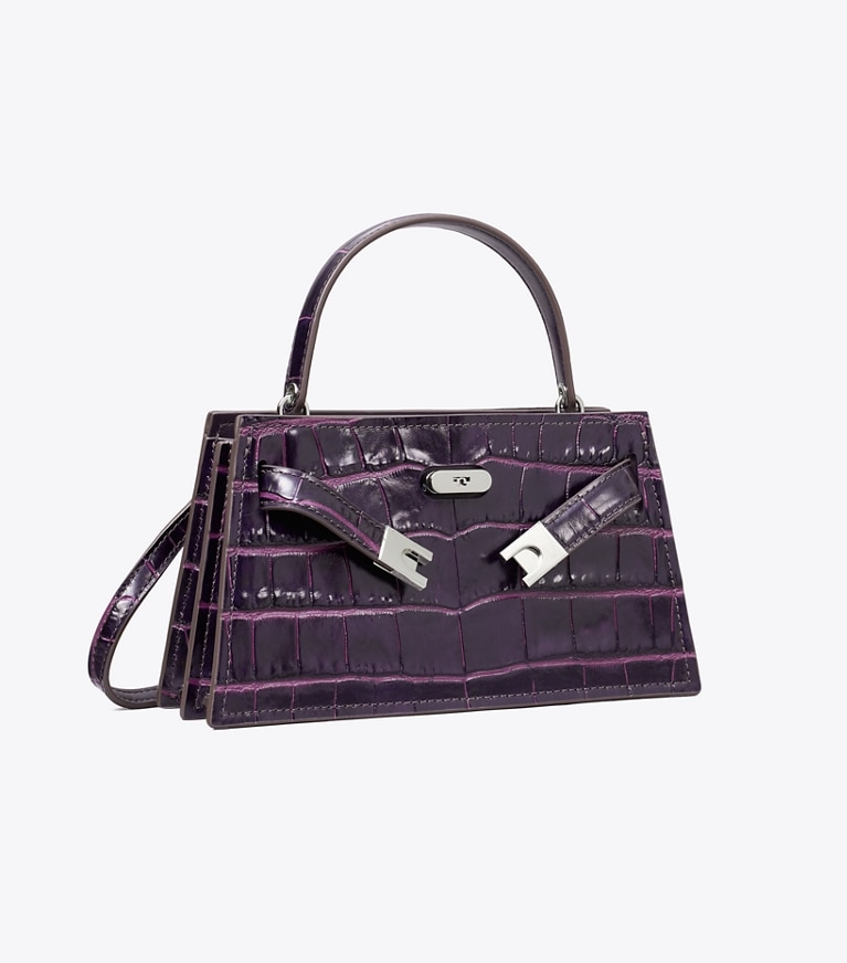 Tory Burch designer mini sacs Sac à main mini Lee Radziwill embossé à anse in Purple angle