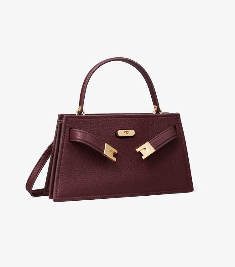 Tory Burch designer mini sacs Sac à main Mini Lee Radziwill en cuir grainé in Dark Carmine angle