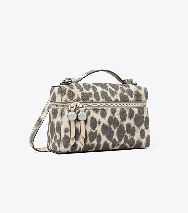 Tory Burch designer mini sacs Sac à poignée Romy Slim en daim in Cheetah Spots angle