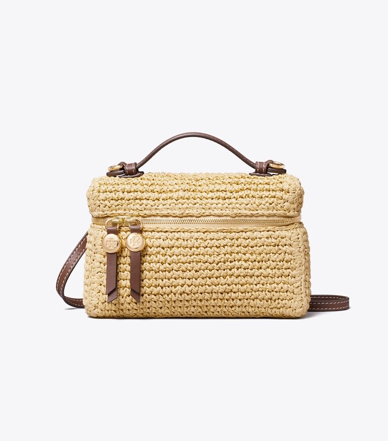 Tory Burch designer sacs à bandoulière Sac à poignée Slim Romy tressé dans Natural de face