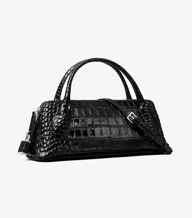 Tory Burch designer sacs à bandoulière Sac à poignée supérieure Lock en cuir embossé façon crocodile dans BLACK angle