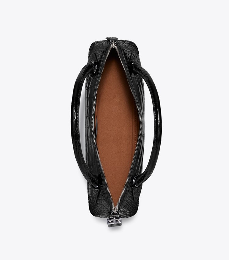 Tory Burch designer sacs à bandoulière Sac à poignée supérieure Lock en cuir embossé façon crocodile dans BLACK vue du dessus