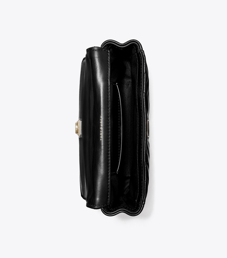 Tory Burch designer sacs à bandoulière Sac à rabat mini Kira matelassé diamant dans Black vue du dessus