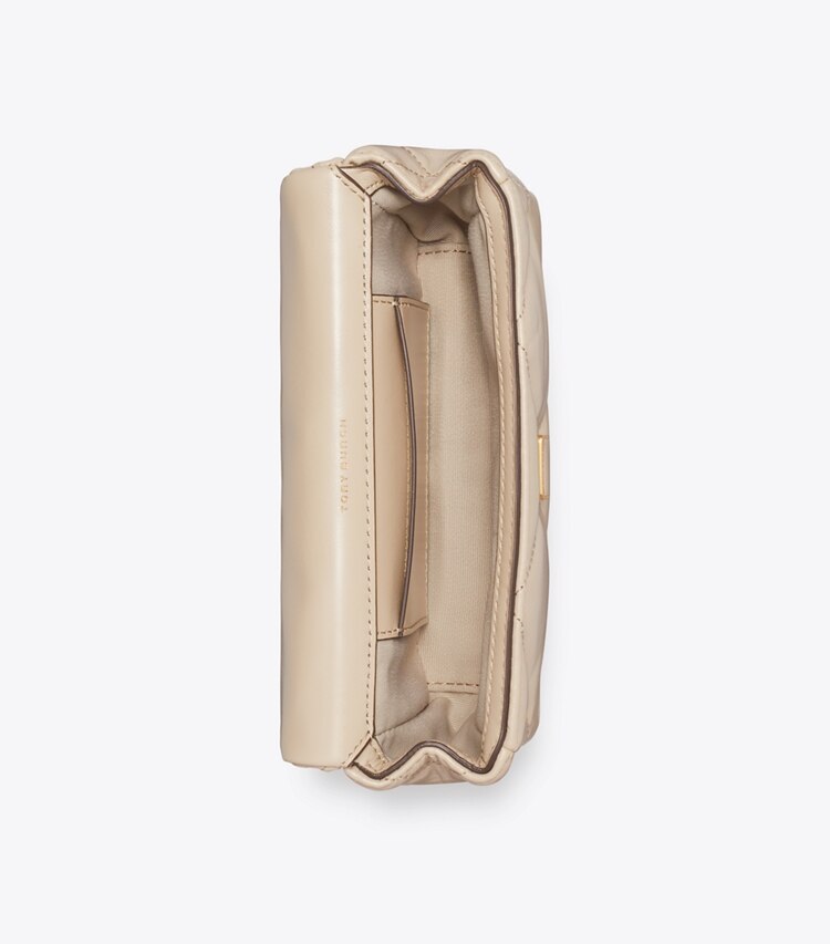 Tory Burch designer sacs à bandoulière Sac à rabat mini Kira matelassé diamant dans Light Stone vue du dessus