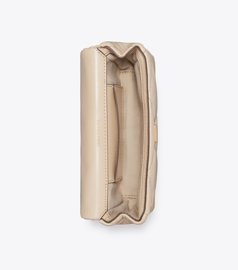 Tory Burch designer sacs à bandoulière Sac à rabat mini Kira matelassé diamant dans Light Stone vue du dessus