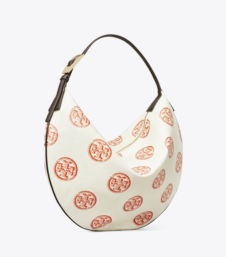 Tory Burch designer sacs hobo Sac Balloon T Monogram in White / Pepperoncini angle