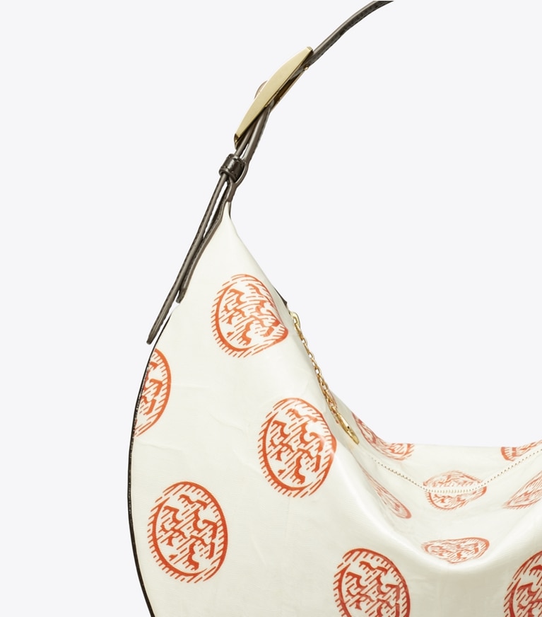 Tory Burch designer sacs hobo Sac Balloon T Monogram in White / Pepperoncini angle