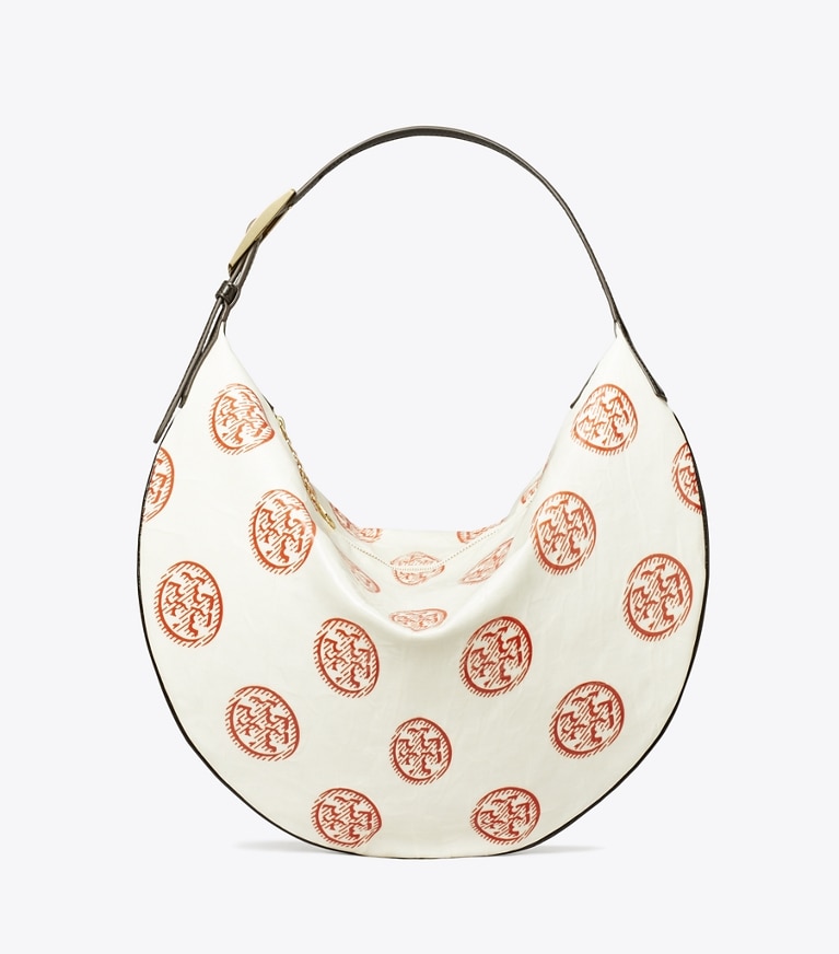 Tory Burch designer sacs hobo Sac Balloon T Monogram in White / Pepperoncini angle