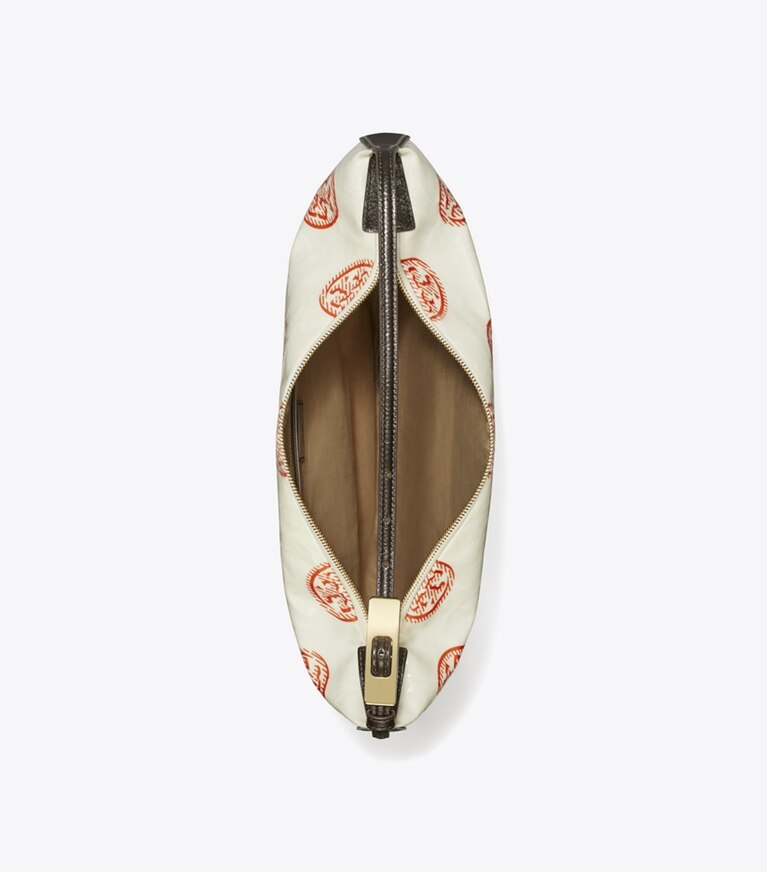 Tory Burch designer sacs hobo Sac Balloon T Monogram in White / Pepperoncini angle