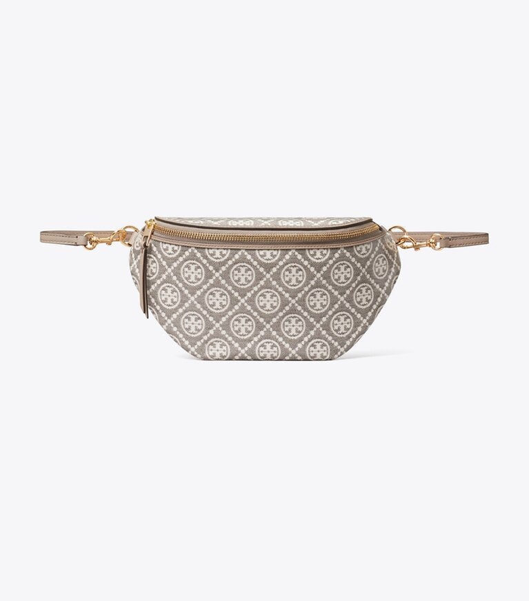 Tory Burch designer sacs banane Sac banane en jacquard enduit T Monogram dans Charcoal de face
